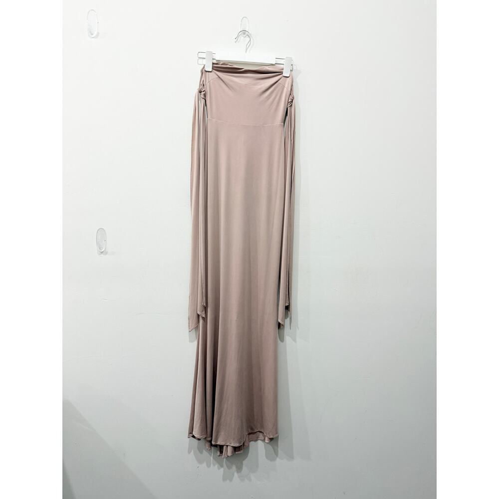 Abyss By Abby Sleek Off-the-Shoulder Minimalist Maxi Dress Beige Women's Size XS